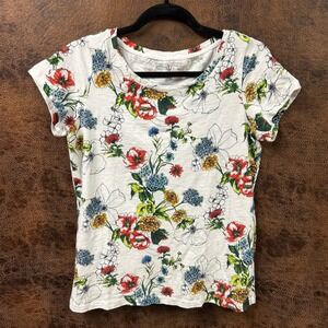 Lands' End Floral Medium Women's Top Crewneck Short Sleeve Feminine 100% Cotton